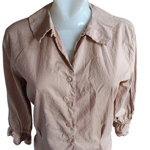 Vintage Women's Medium Blouse 1950's Shipn Shore Beige Button-Up Embroidered MCM